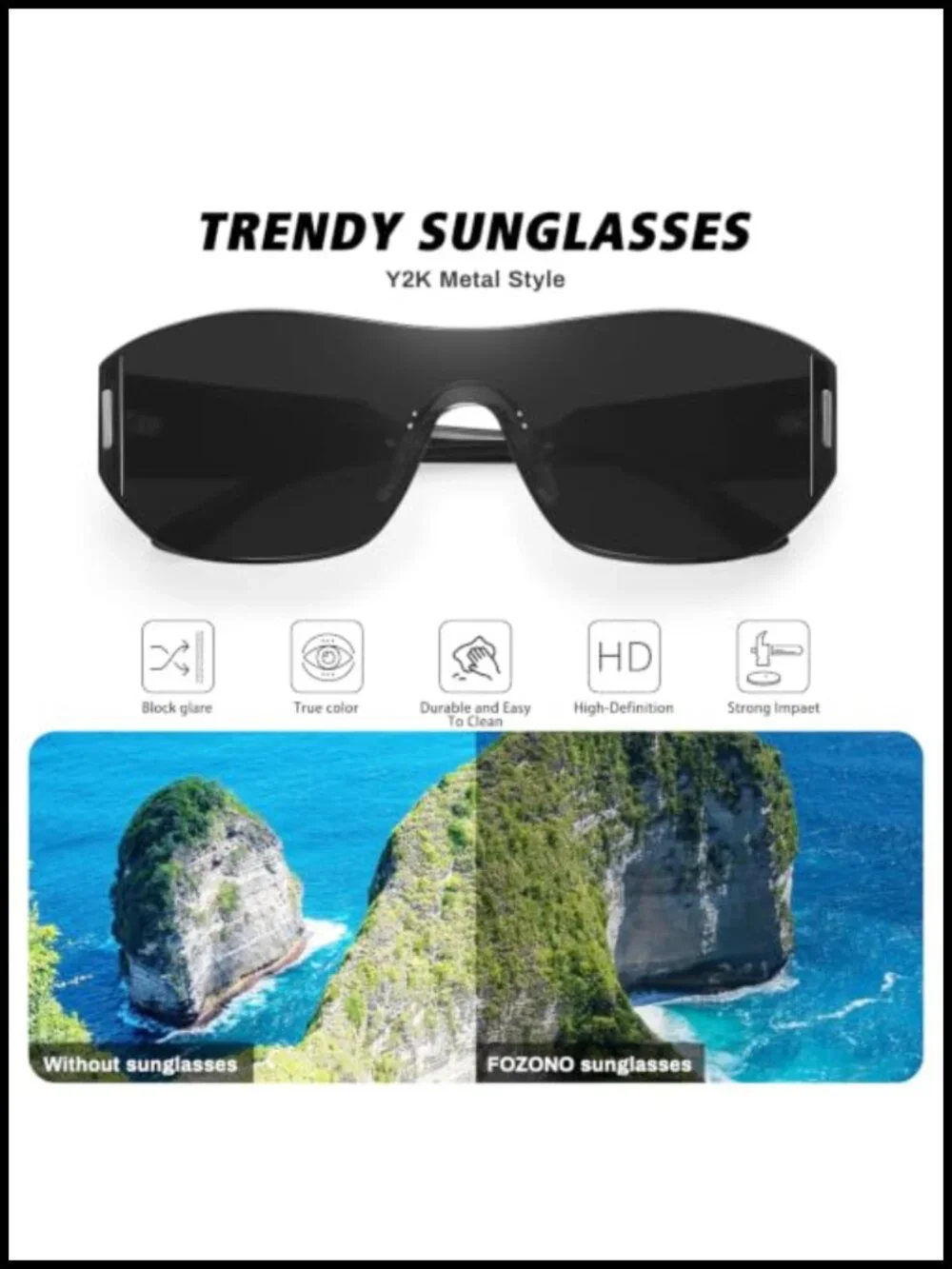 Y2K Rimless Shield Sunglasses Women Wrap Around Futuristic Cyberpunk Streetwear